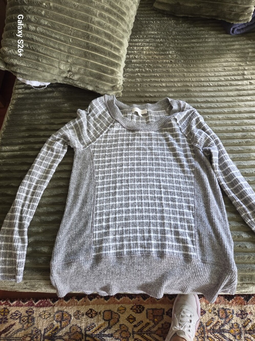 Cozy Light Gray Crew Neck Waffle Knit Sweater